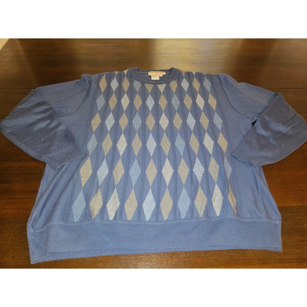 Vintage Norm Thompson 3D Geometric Sweater Men's XL Blue Grey Made In Italy‎ 90s